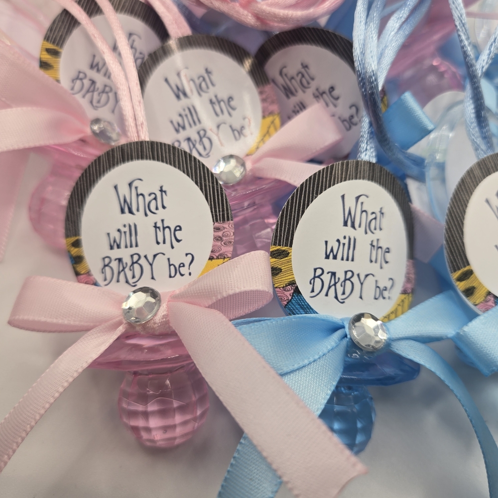 24 Gender Reveal Pacifier Party Favors - Pink and Blue, 12 Blue 12 Pink